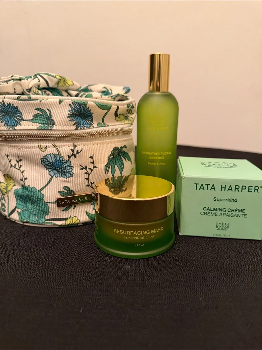 Tata Harper Green Skincare Trio with Floral Pouch